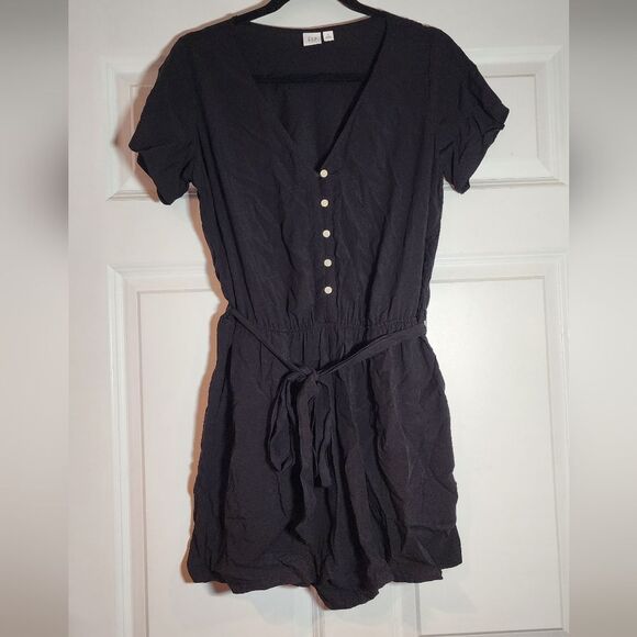 Gap Black Belted Button Front Shirts Romper S - Picture 1 of 4